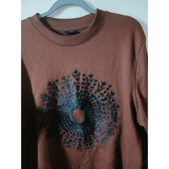 H&M Sweatshirt Pullover Mens Embroidered Crew Neck Long Sleeve Brown Size M - Picture 4 of 7